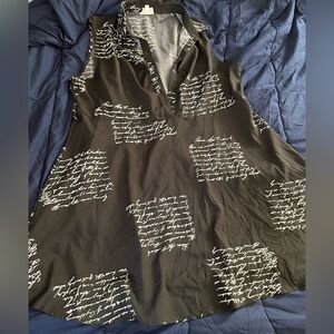 Black Sleeveless Dress with White Script Print